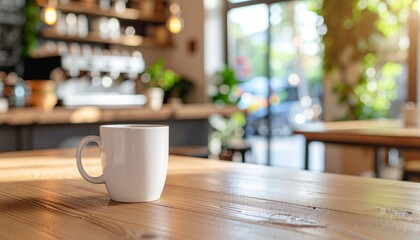 Blank Coffee Mug Mockup on Cafe Table Lifestyle Scene
