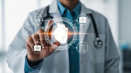 Doctor interacting with futuristic heart health interface
