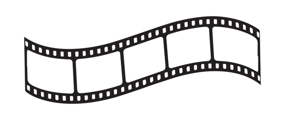 Wavy film strip. black and white movie film frame isolated on white background