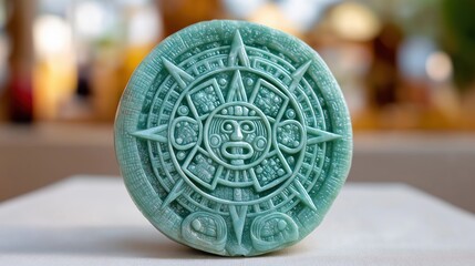 Turquoise Aztec Sun Calendar Carved Decorative Disc