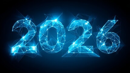 Blue digital 2026 futuristic design with glowing network lines and points, abstract technology concept for new year.