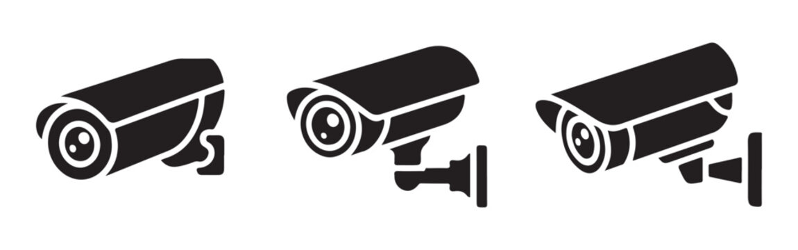 Security camera icon set. cctv video surveillance system symbol. security camera signs isolated