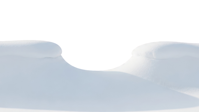 A close-up view of a snowdrift with soft shadows, isolated on transparent background - Powered by Adobe