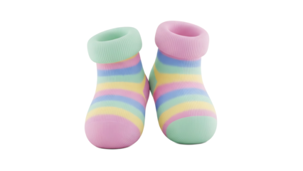 A pair of pastel colored baby socks with stripes on a white background (277)_no-bg