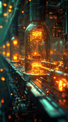  Create a neon-lit depiction of an assembly line wallpaper