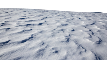 A close-up view of the undulating, wind-blown snow surface with deep shadows isolated on transparent background
