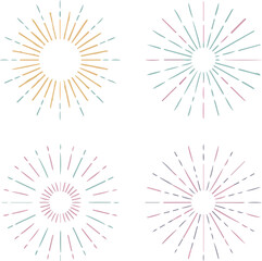 Obraz premium Create Line firecrackers. Colorful radial firework linear sun icons, circular fireworks starburst explosion with sparkles. Vibrant festive decoration, celebration design, overlay effect. Simple vector