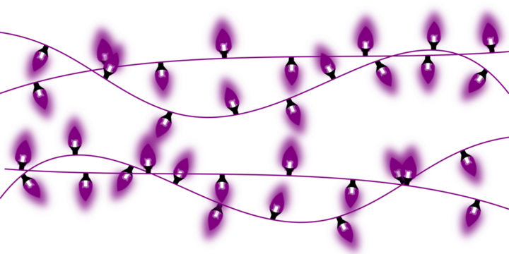 Two wavy strings of glowing purple fairy lights on a clean white background, creating a festive and decorative illumination. - Powered by Adobe