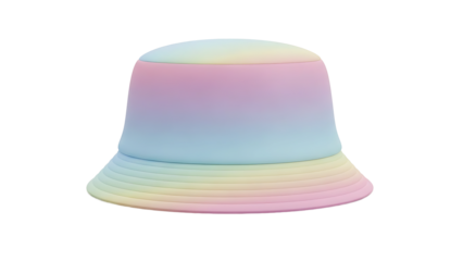 Pastel colored bucket hat with soft rainbow gradient on white background illustration
