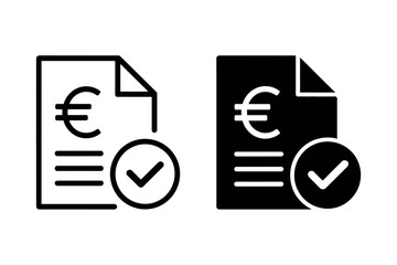 European currency symbol on a document with a checkmark indicating approval.
