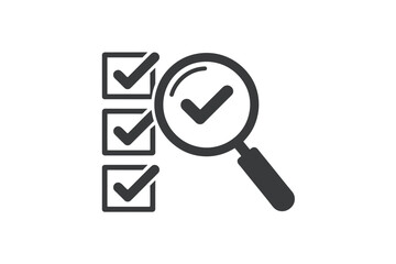 Magnifying glass over a checklist shows a verification process.