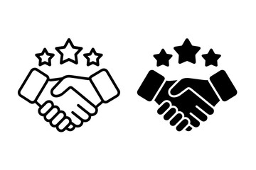 Two icons show a handshake with three stars above it, symbolizing agreement.