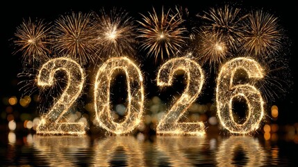 Sparkling golden "2026" text against dark background, evoking celebration and new beginnings.