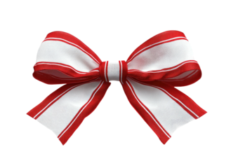 Close-up of a festive bow, white with red trim, a classic tied decoration