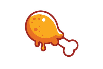 A stylized illustration of a crispy fried chicken drumstick with dripping sauce.