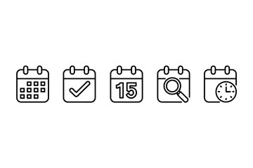 A collection of simple line icons representing different calendar functions and features.