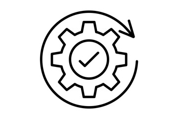 A gear with a checkmark inside signifies a process or task completion.