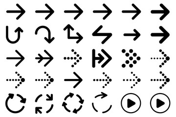 A grid of various directional arrows and circular arrows, along with play buttons.