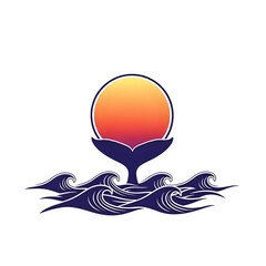 Vibrant Glowing Orb Rising from Abstract Waves | Minimalist Digital Sunset Horizon Illustration | Modern Graphic Design Element