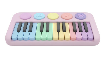 A pastel-colored children's keyboard with multicolored keys and buttons on a white background (304)_no-bg