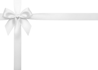 White bow and crossed ribbon isolated on transparent background.