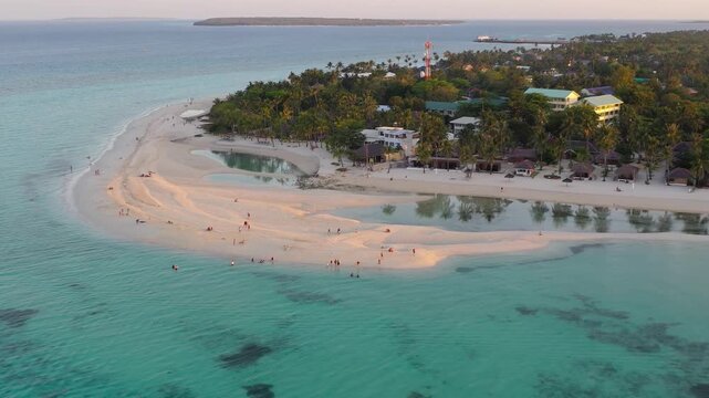 Curved sandbar lagoon aerial