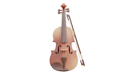 A violin with a bow stands alone on a plain white background, symbolizing music (310)_no-bg