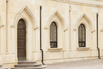traditional Arabic Muslim architecture facade of living campus in Middle East region perspective...