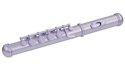 A detailed illustration of a shiny silver flute on a plain background (325)_no-bg