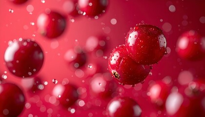 Fresh Lingonberries Falling With Water Droplets, Dynamic Berry Harvest Concept, Generative AI