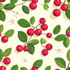 Lingonberry Seamless Pattern, Generative AI