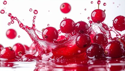 Lingonberries Splashing Liquid, Fresh Fruit Drink Concept, Generative AI