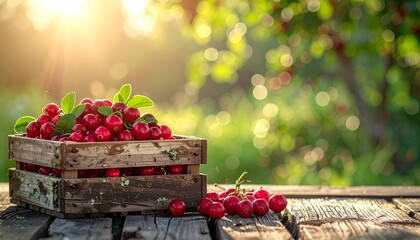 Rustic Crate of Lingonberries, Harvest and Natural Abundance Concept, Generative AI