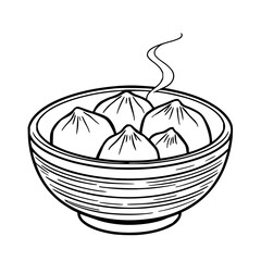 ​Steaming dim sum basket, black line art, white ba