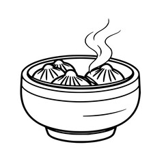 ​Steaming dim sum basket, black line art, white ba