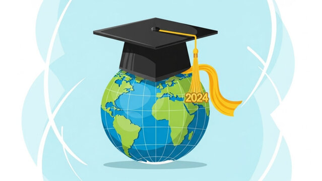 Graduation cap on a globe with the year 2024 symbolizing global education and academic achievement perfect for university or study abroad concepts