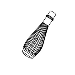 ​​​​​Traditional matcha whisk, black line art, whi