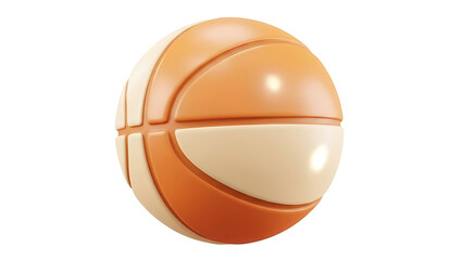 A basketball with orange panels and white leather sections sits on a clean background.