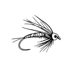 ​​​​​​Traditional fly fishing lure, black line art