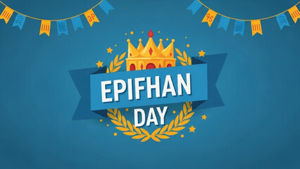 Epiphany Day celebration banner with golden crown and laurel wreath festive design for religious holiday greeting cards and invitations