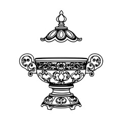 ​​​​​​​Ornate incense burner, black line art, whit