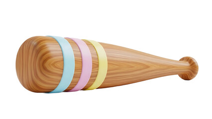 A colorful illustration of a wooden baseball bat with pastel stripes on a white background (361)_no-bg