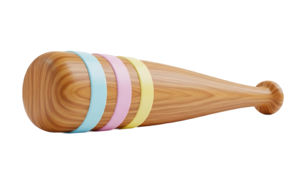 A colorful illustration of a wooden baseball bat with pastel stripes on a white background (361)_no-bg