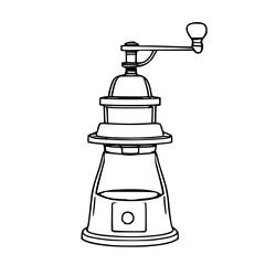 ​​Vintage manual coffee grinder, black line art, w