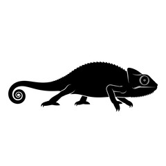 Obraz premium Black silhouette of a chameleon on a white background, side view, isolated vector illustration.