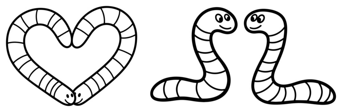Cute cartoon worms couple forming a heart shape vector illustration funny animals in love