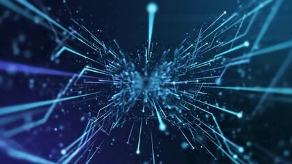 Dynamic blue particle explosion in dark space - Powered by Adobe