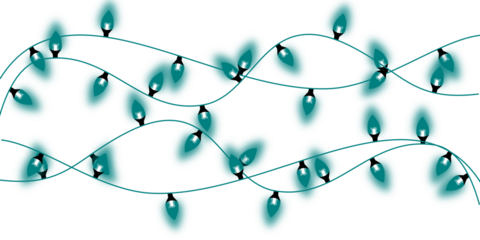 Two wavy strings of glowing red Christmas lights against a white background, festive illumination for holidays.