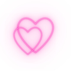 Two glowing pink neon heart outlines isolated on transparent background, romantic love symbol for Valentine&rsquo;s Day and modern design use.