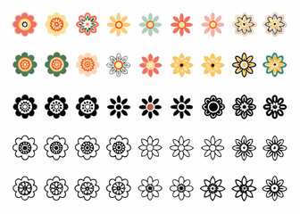 A collection of diverse floral designs and patterns displayed in neat rows